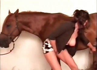 Perky tits brunette seducing a horse