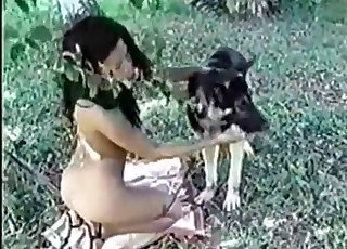 Sweet trained dog fucked her wet cunt