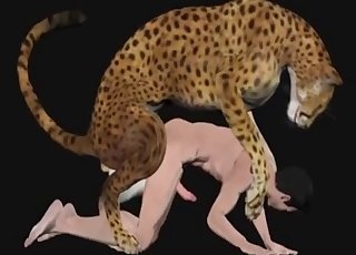 Tiger ass-fucking a dark-haired dude in 3D