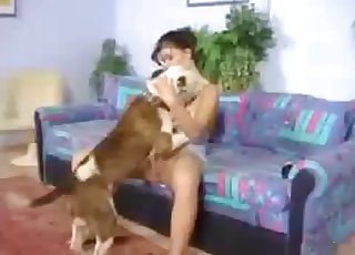 Lanky zoophile makes out with a dog