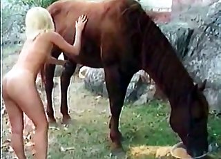 Perky tits blonde fucking a horse