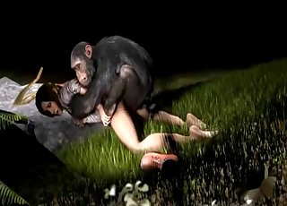 3D-Affe wird von unterwürfiger Frau gelutscht