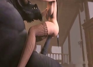 3D beauty jerks a giant stallion sausage