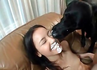 Drooling Japanese slut vs a dog