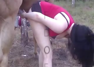 Spicy black-haired girl and her beast love nasty sex