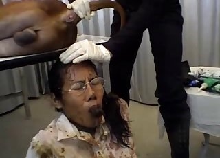 Awesome turd on the face of a passionate Asian