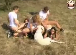 Good-looking women enjoying hard sex with a dog