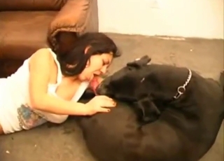 White get-up brunette fucking her favorite dog
