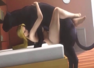 Large black animal is dominating this submissive slut