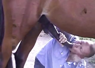 Oral sex for a really horny farmer and his animal