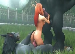Redhead babe fucks in the awesome 3D bestiality