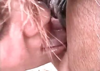 Asshole of a horse licked by a brunette