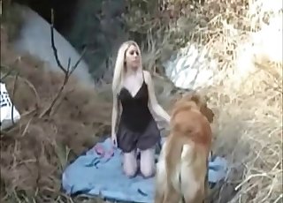 Farm sex with a blonde and her trained pet
