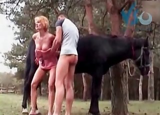 Mischievous bestial threesome with a blonde