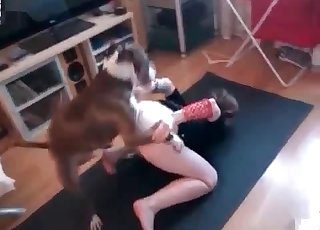 Dog fucks this zoophile in a fast way