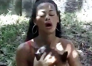 Outdoor animal sex for a Latina