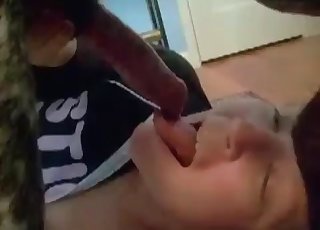 Spicy Chinese is sucking a doggy
