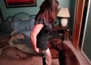 Stunning chick and her trained pet